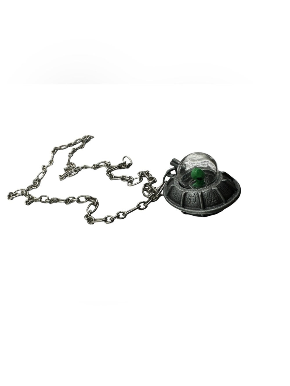 Silver-Tone UFO Dome Pendant Necklace with Green Accent - Women Jewelry